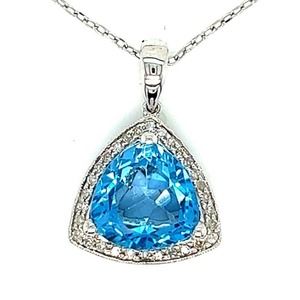 10k White Gold Necklace with Diamonds and Blue Topaz